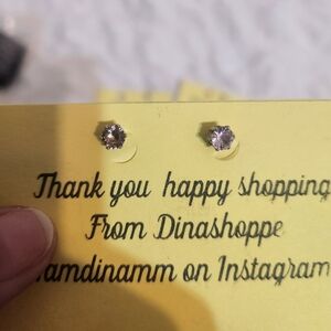 Stainless steel amethyst cubic zirconia earrings   February  birth Stone 6mm